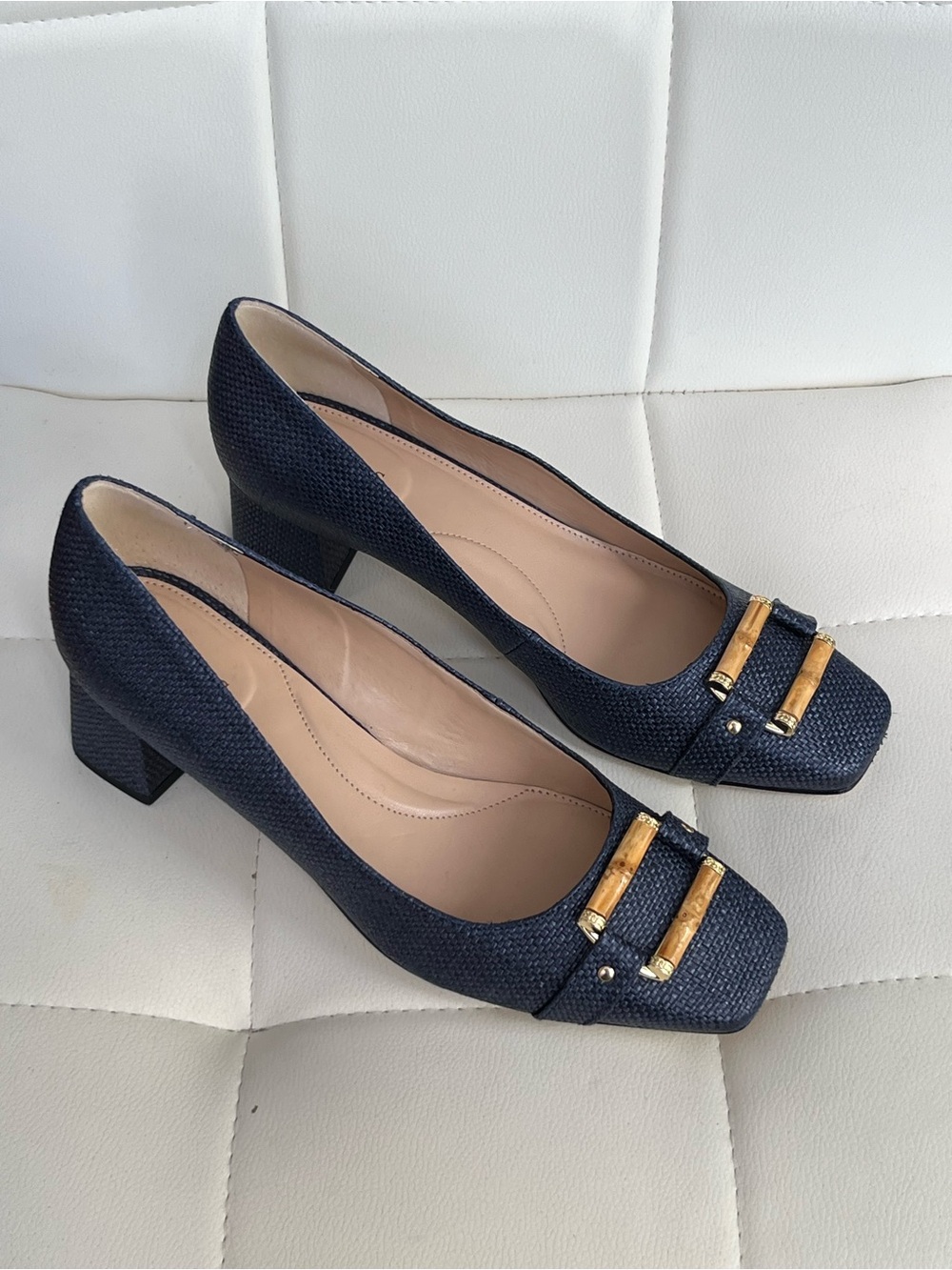 Sienna Bamboo Shimmer Raffia block heel pumps 9M